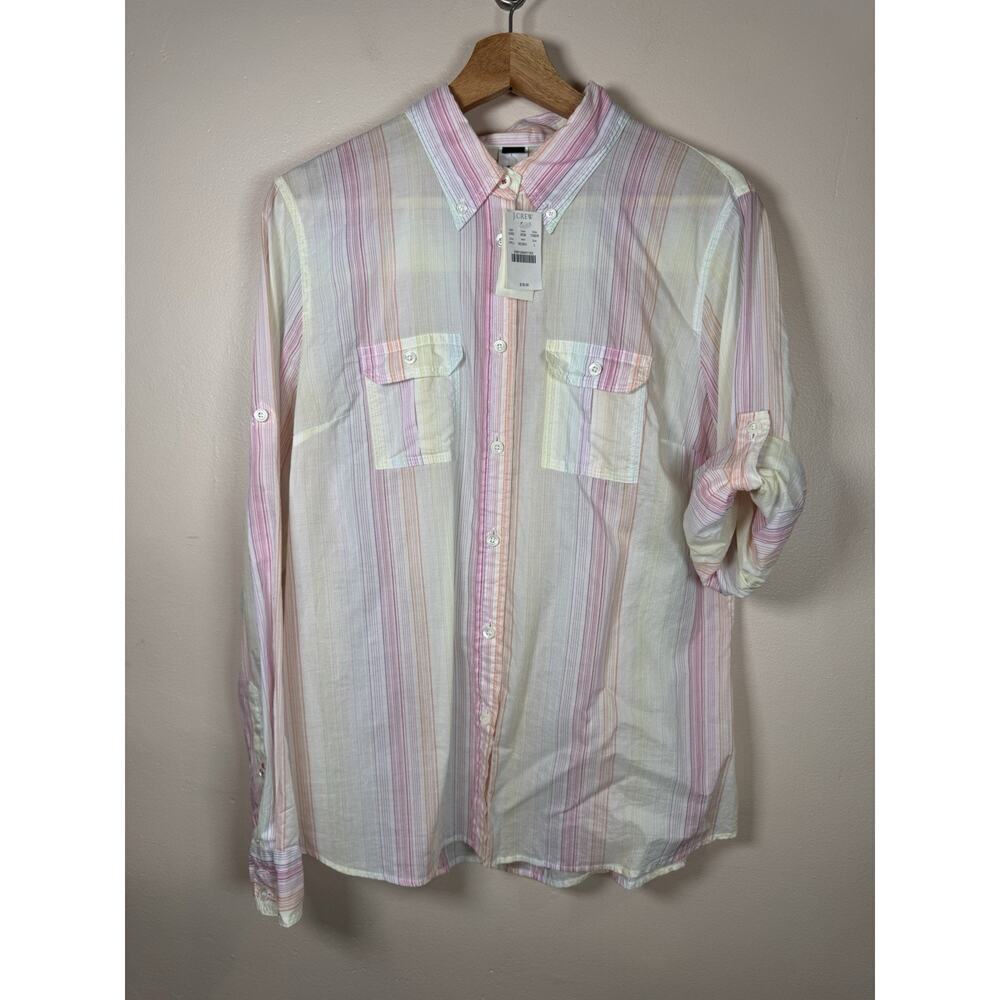 J. Crew Womens Button Down Shirt Lightweight Roll Tab Sleeve Multicolor Stripe L